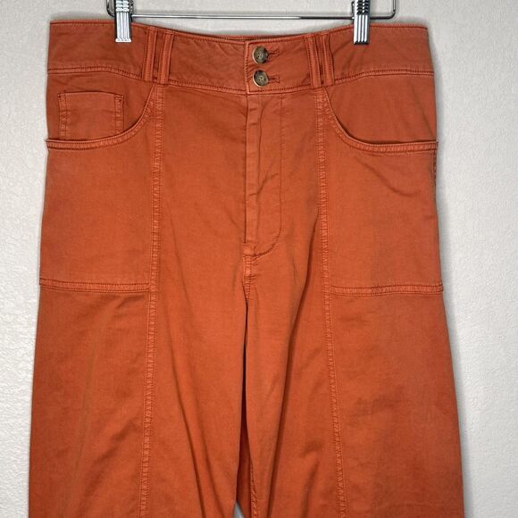 Pilcro Pants Womens 31 Orange Wide Leg Cropped High Rise Twill Utility Stretch - Picture 2 of 8